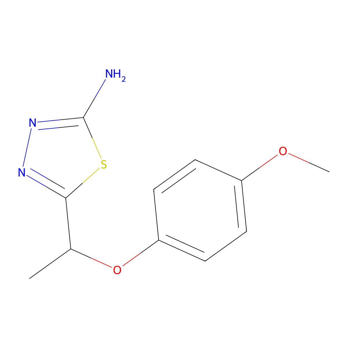 5-[1-(4-Methoxy-phenoxy)-ethyl]-[1,3,4]thiadiazol-2-ylamine molecular structure, CAS 797027-62-4