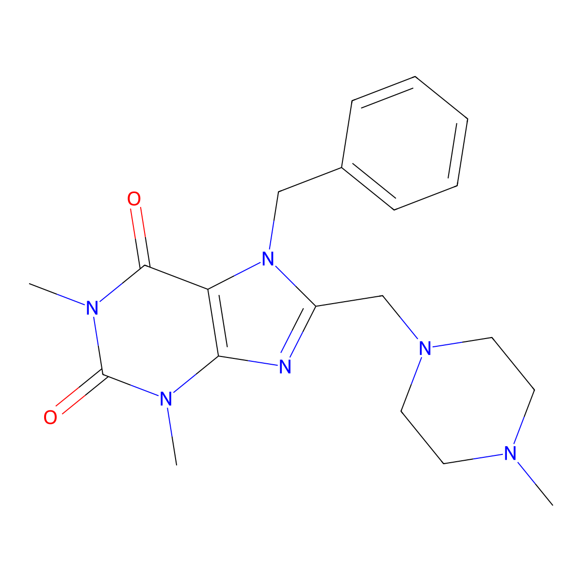 7-benzyl-1,3-dimethyl-8-[(4-methylpiperazin-1-yl)methyl]-3,7-dihydro-1H-purine-2,6-dione molecular structure, CAS 797028-10-5