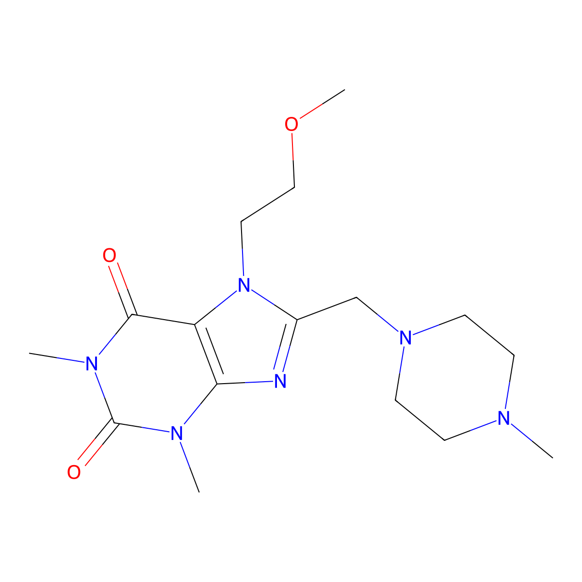 7-(2-methoxyethyl)-1,3-dimethyl-8-[(4-methylpiperazin-1-yl)methyl]-3,7-dihydro-1H-purine-2,6-dione molecular structure, CAS 797028-11-6