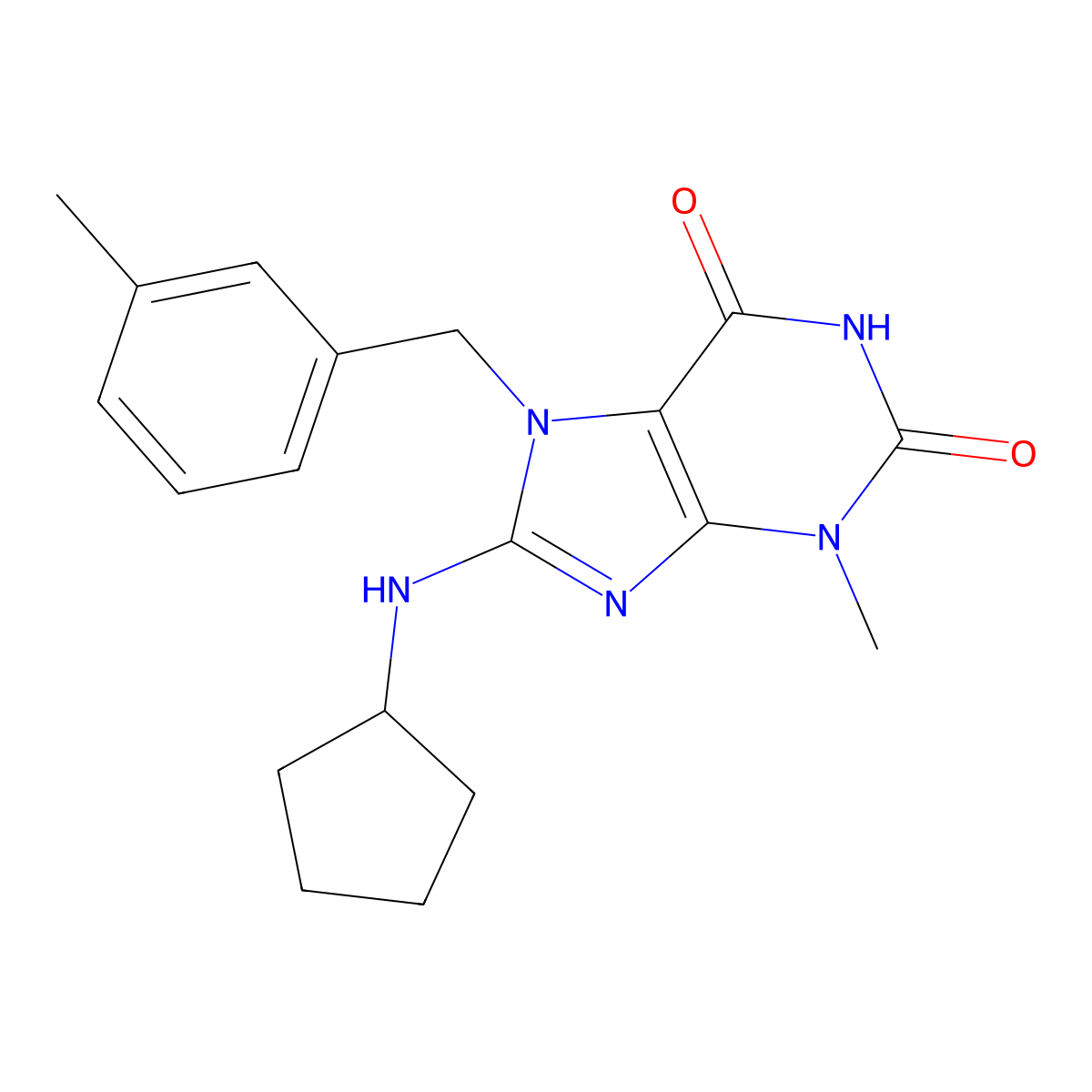 8-(cyclopentylamino)-3-methyl-7-(3-methylbenzyl)-1H-purine-2,6(3H,7H)-dione molecular structure, CAS 797028-13-8
