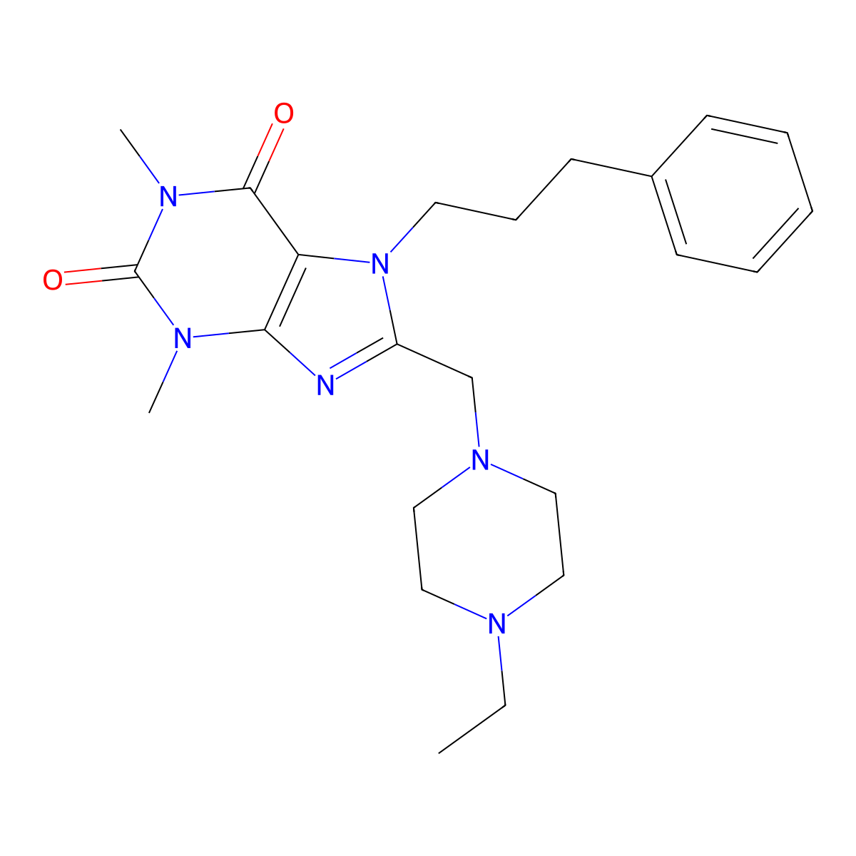 8-(4-Ethyl-piperazin-1-ylmethyl)-1,3-dimethyl-7-(3-phenyl-propyl)-3,7-dihydro-purine-2,6-dione molecular structure, CAS 797028-19-4