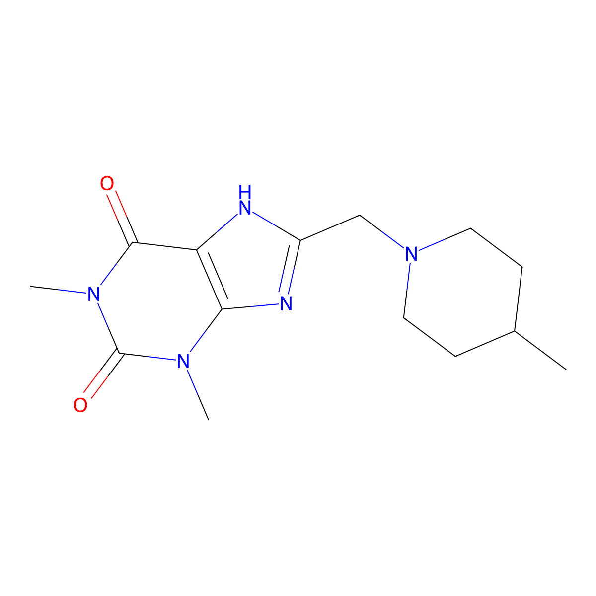 1,3-Dimethyl-8-[(4-methylpiperidyl)methyl]-1,3,7-trihydropurine-2,6-dione molecular structure, CAS 797028-21-8