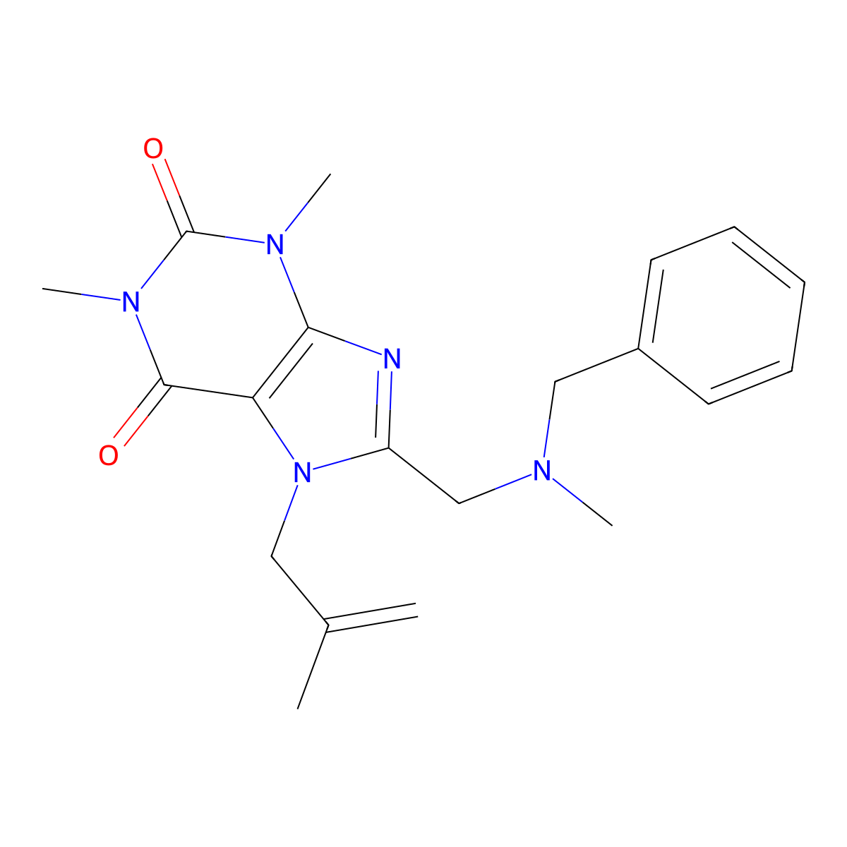 8-[[Benzyl(methyl)amino]methyl]-1,3-dimethyl-7-(2-methylprop-2-enyl)purine-2,6-dione molecular structure, CAS 797028-22-9