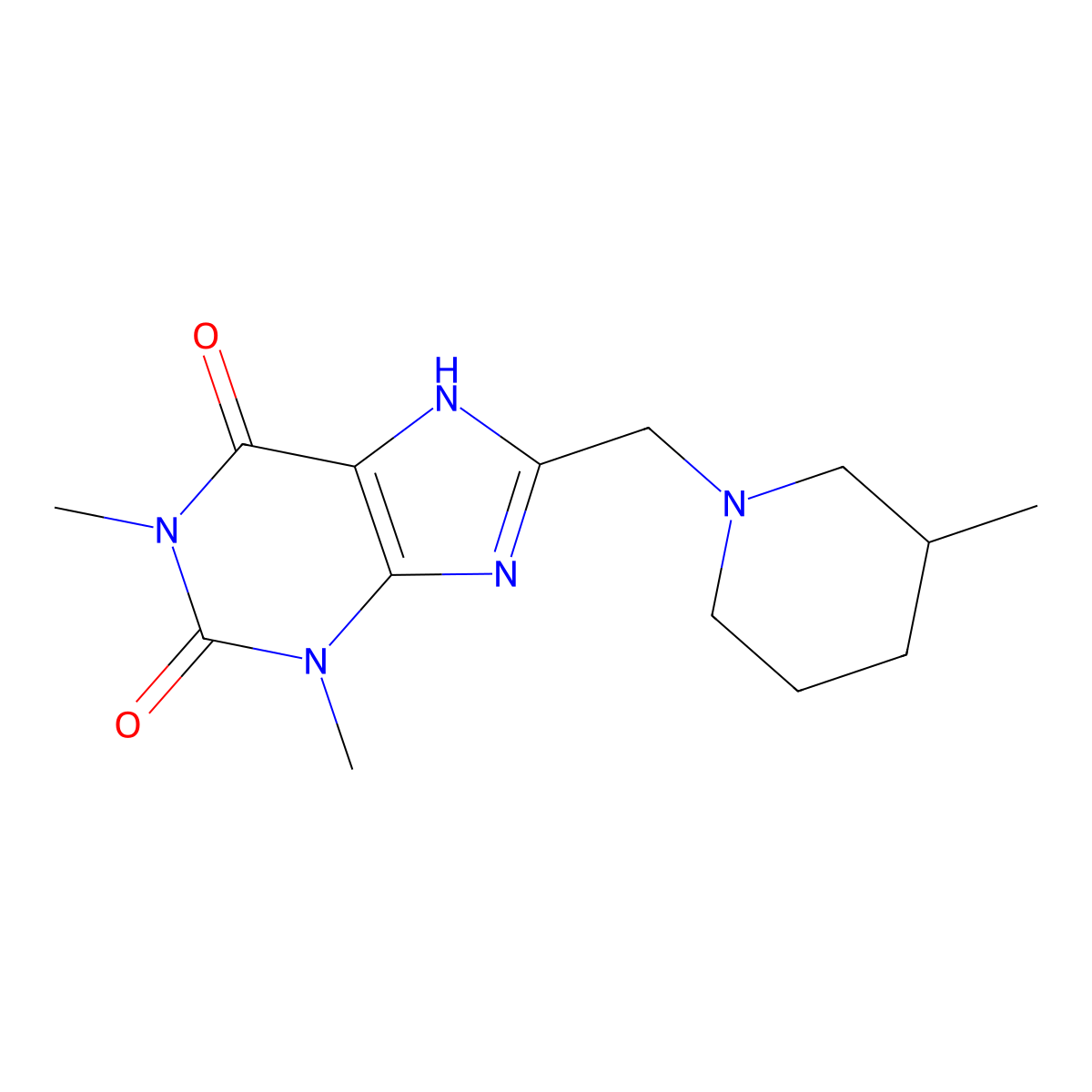 1,3-Dimethyl-8-[(3-methylpiperidyl)methyl]-1,3,7-trihydropurine-2,6-dione molecular structure, CAS 797028-23-0
