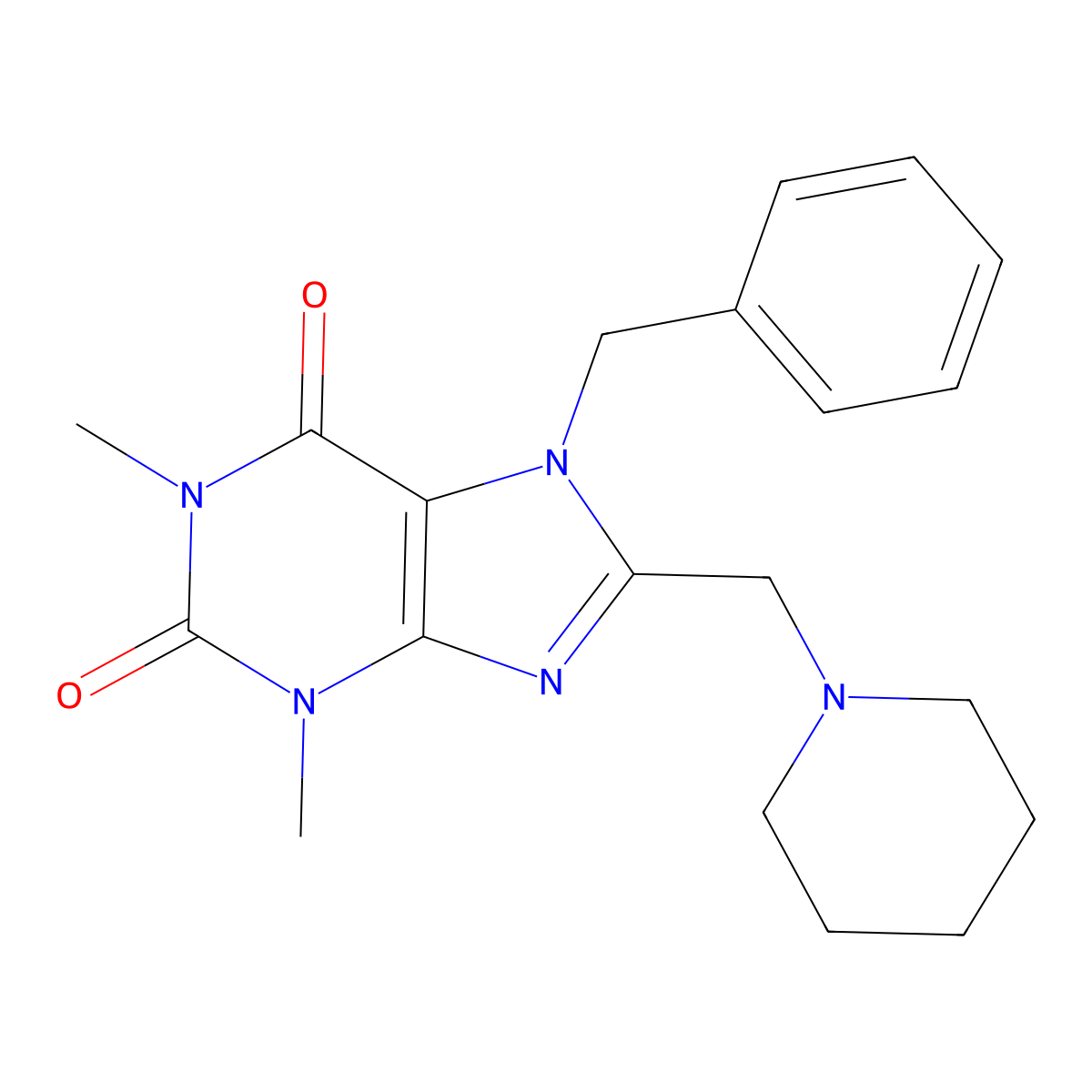 7-Benzyl-1,3-dimethyl-8-piperidin-1-ylmethyl-3,7-dihydro-purine-2,6-dione molecular structure, CAS 797028-26-3