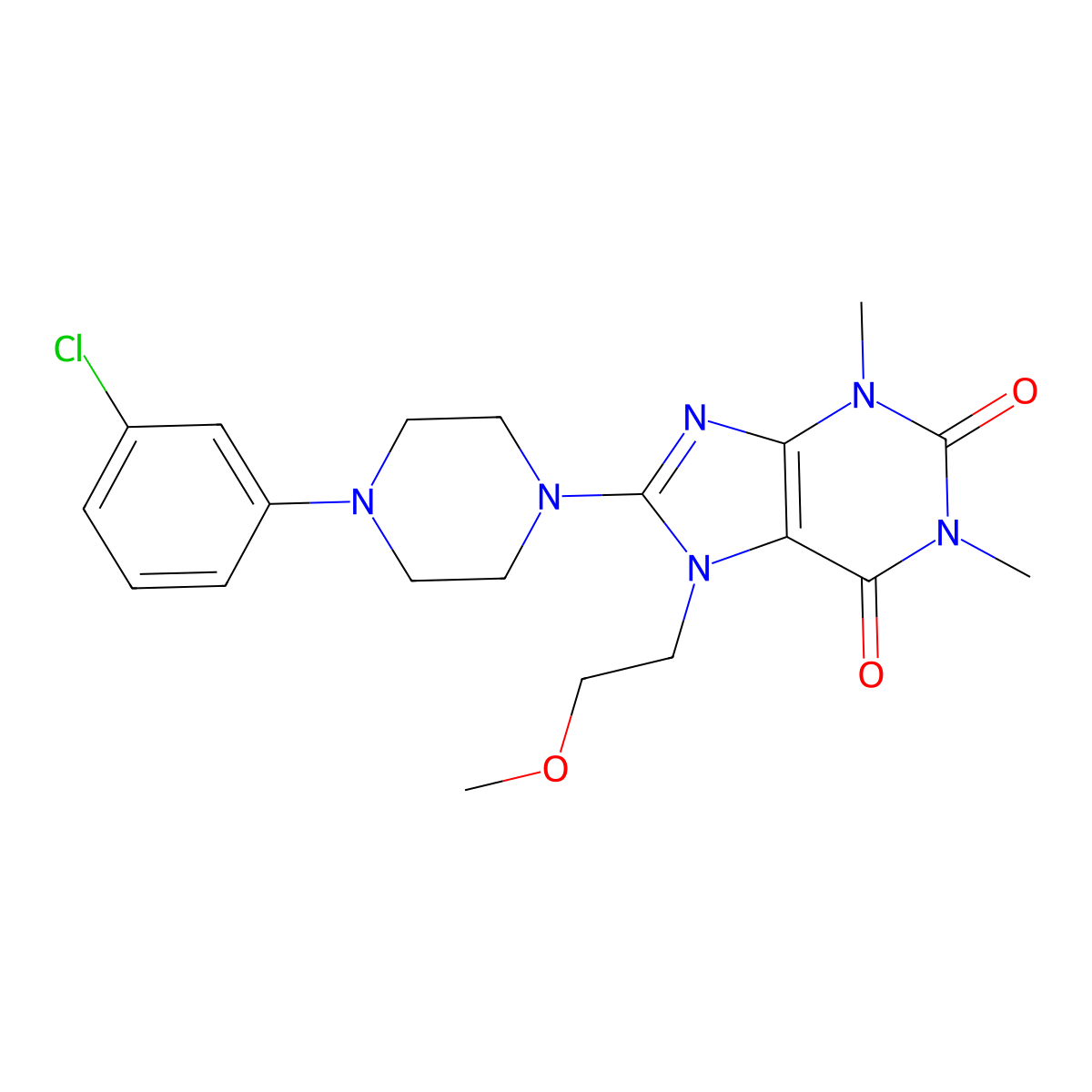 8-(4-(3-chlorophenyl)piperazin-1-yl)-7-(2-methoxyethyl)-1,3-dimethyl-1H-purine-2,6(3H,7H)-dione molecular structure, CAS 797028-28-5