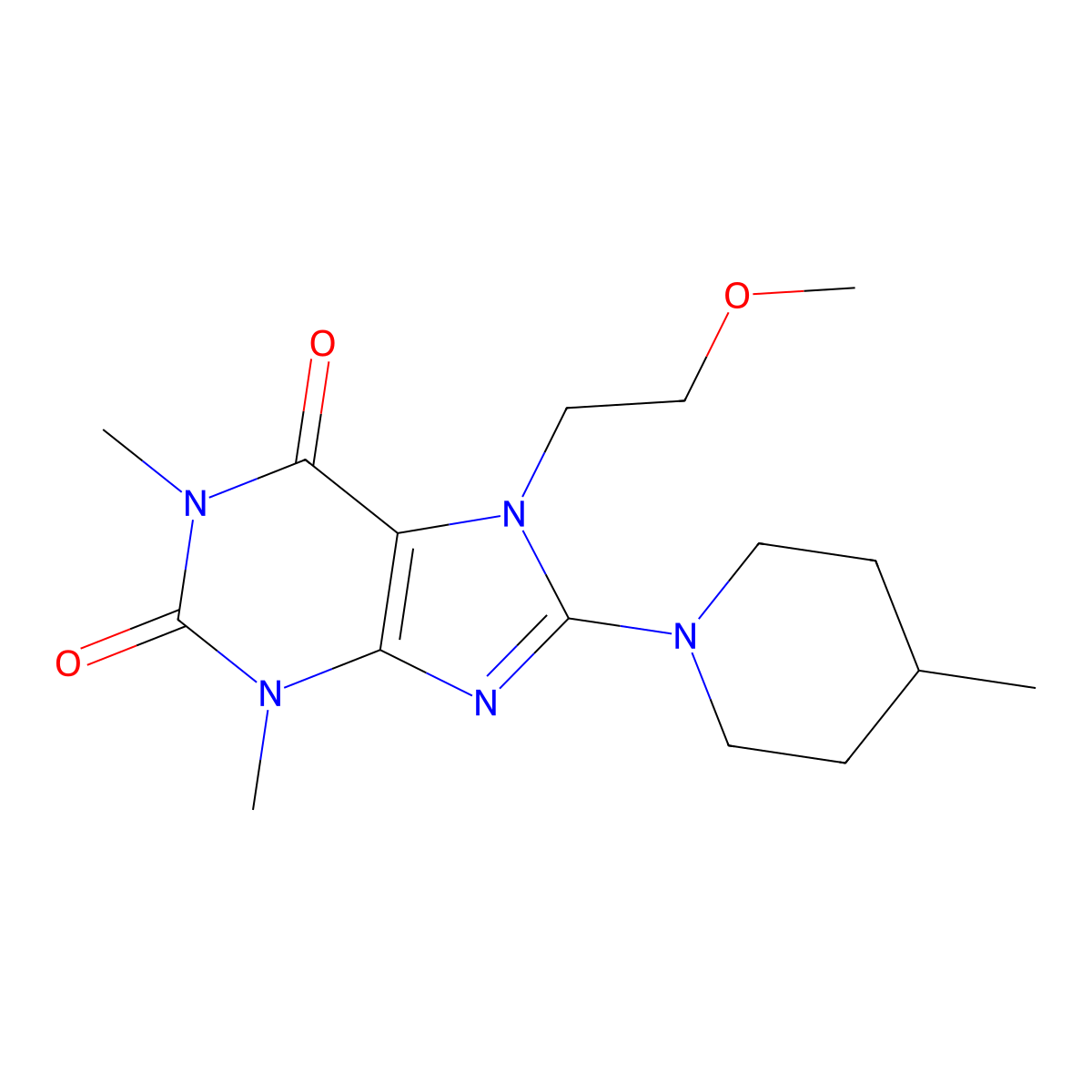 7-(2-methoxyethyl)-1,3-dimethyl-8-(4-methylpiperidin-1-yl)-1H-purine-2,6(3H,7H)-dione molecular structure, CAS 797028-29-6