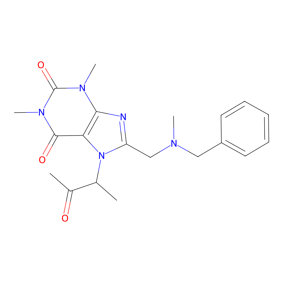 8-((benzyl(methyl)amino)methyl)-1,3-dimethyl-7-(3-oxobutan-2-yl)-1H-purine-2,6(3H,7H)-dione molecular structure, CAS 797028-31-0