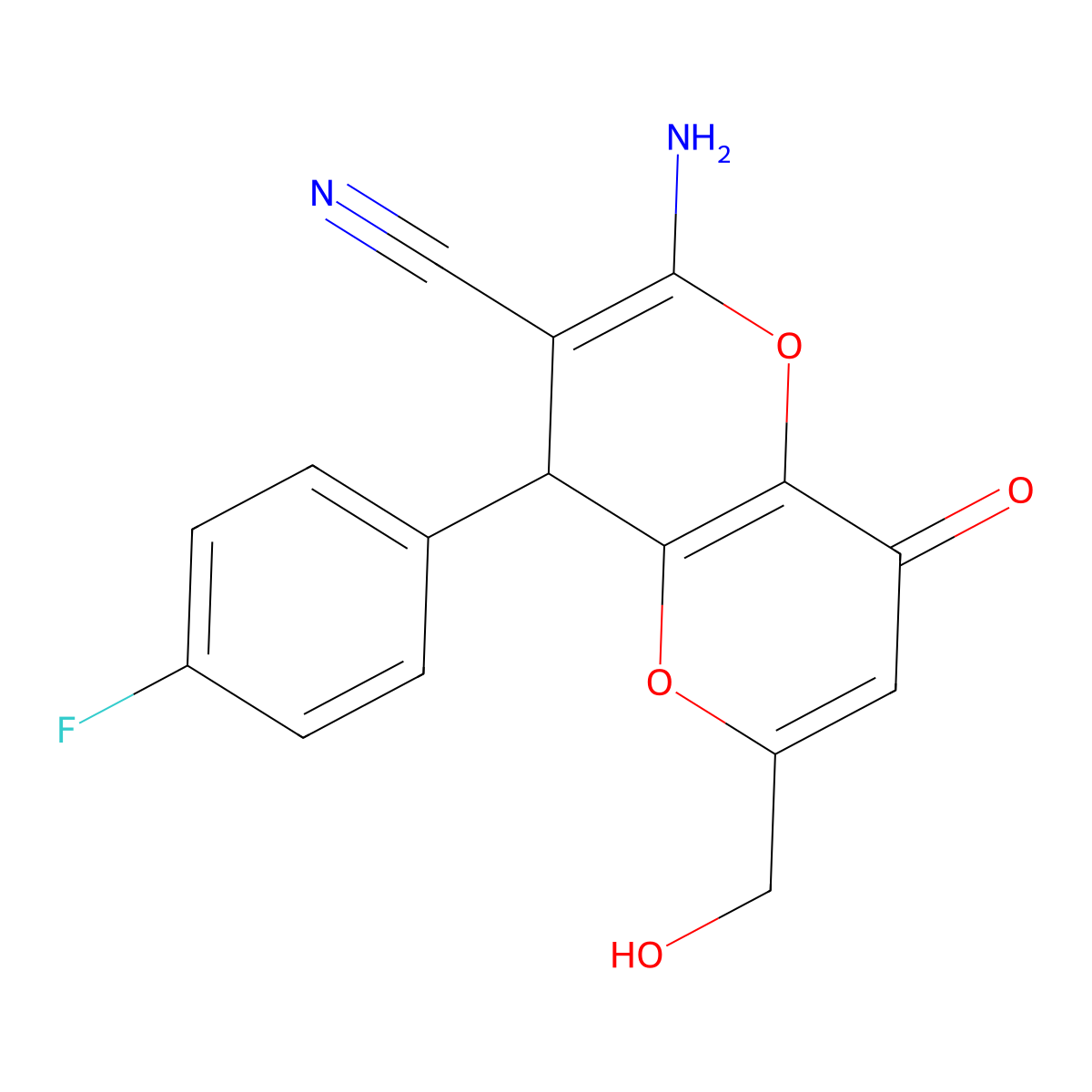 2-Amino-4-(4-fluorophenyl)-6-(hydroxymethyl)-8-oxo-4,8-dihydropyrano[3,2-b]pyran-3-carbonitrile molecular structure, CAS 797028-50-3