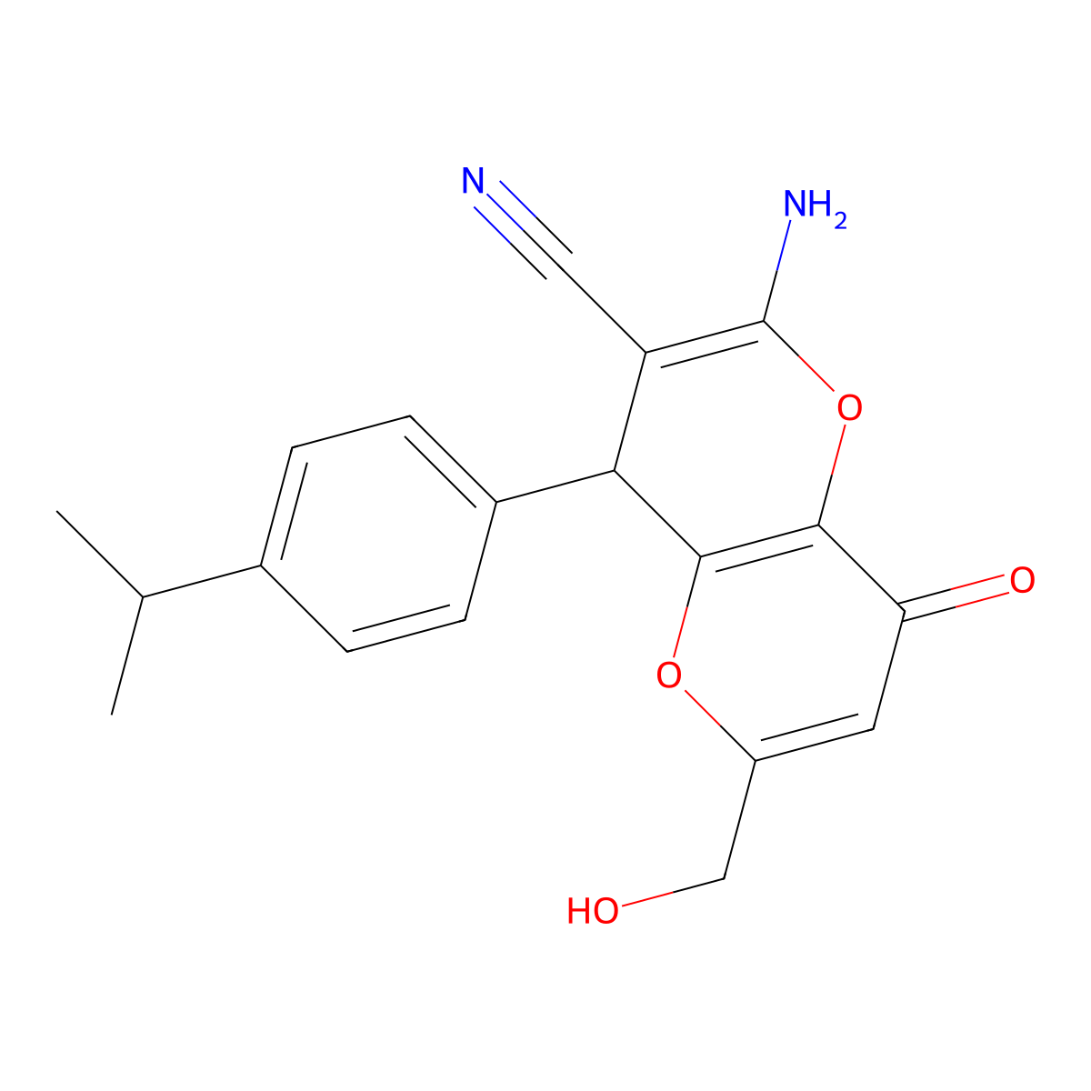 2-Amino-6-(hydroxymethyl)-4-(4-isopropylphenyl)-8-oxo-4,8-dihydropyrano[3,2-b]pyran-3-carbonitrile molecular structure, CAS 797028-53-6