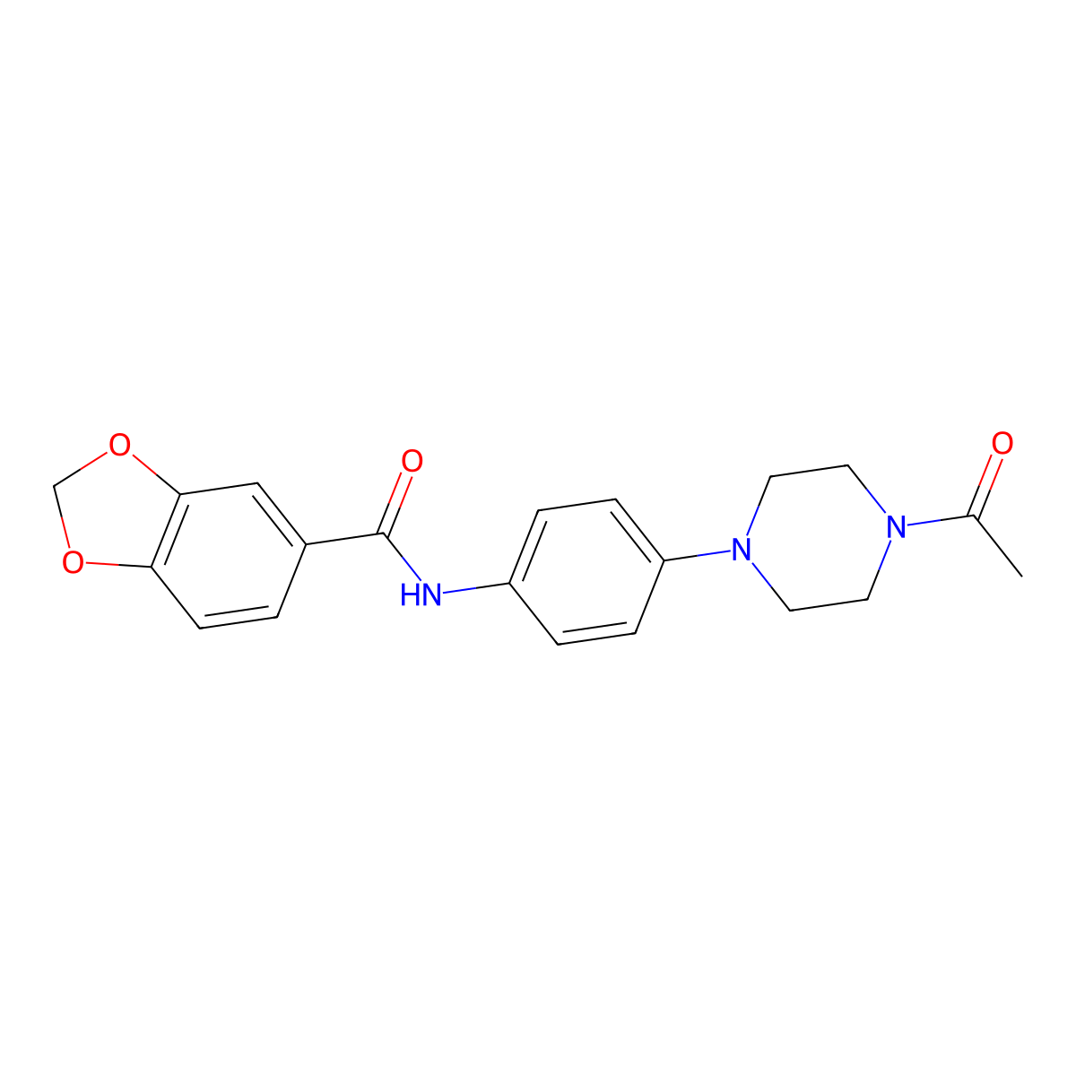 N-[4-(4-acetylpiperazin-1-yl)phenyl]-1,3-benzodioxole-5-carboxamide molecular structure, CAS 797028-91-2