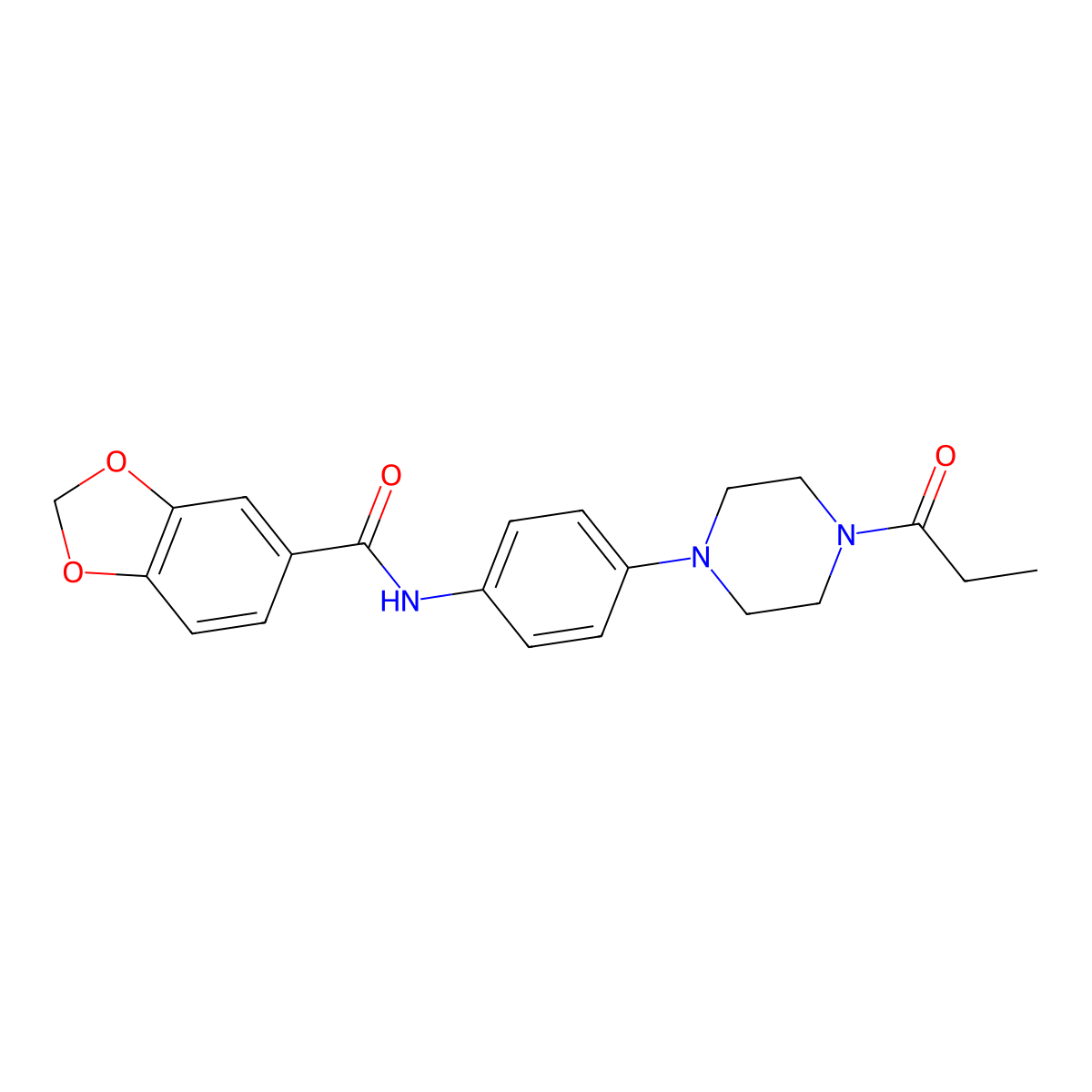 N-[4-(4-propanoylpiperazin-1-yl)phenyl]-1,3-benzodioxole-5-carboxamide molecular structure, CAS 797028-92-3