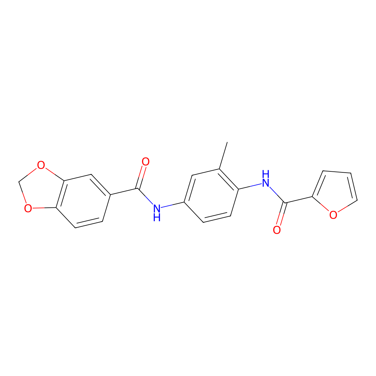 N-[4-(furan-2-carbonylamino)-3-methylphenyl]-1,3-benzodioxole-5-carboxamide molecular structure, CAS 797028-95-6