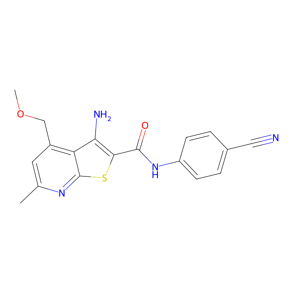 3-amino-N-(4-cyanophenyl)-4-(methoxymethyl)-6-methylthieno[2,3-b]pyridine-2-carboxamide molecular structure, CAS 797029-44-8