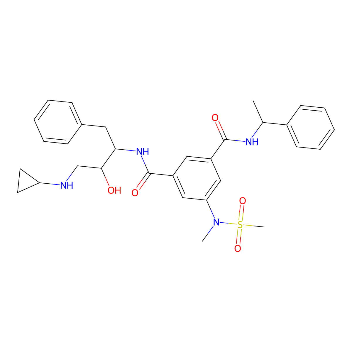 N-[(1S,2R)-1-Benzyl-3-(cyclopropylamino)-2-hydroxypropyl]-5-[methyl(methylsulfonyl)amino]-N'-[(1R)-1-phenylethyl]isophthalamide molecular structure, CAS 797035-11-1