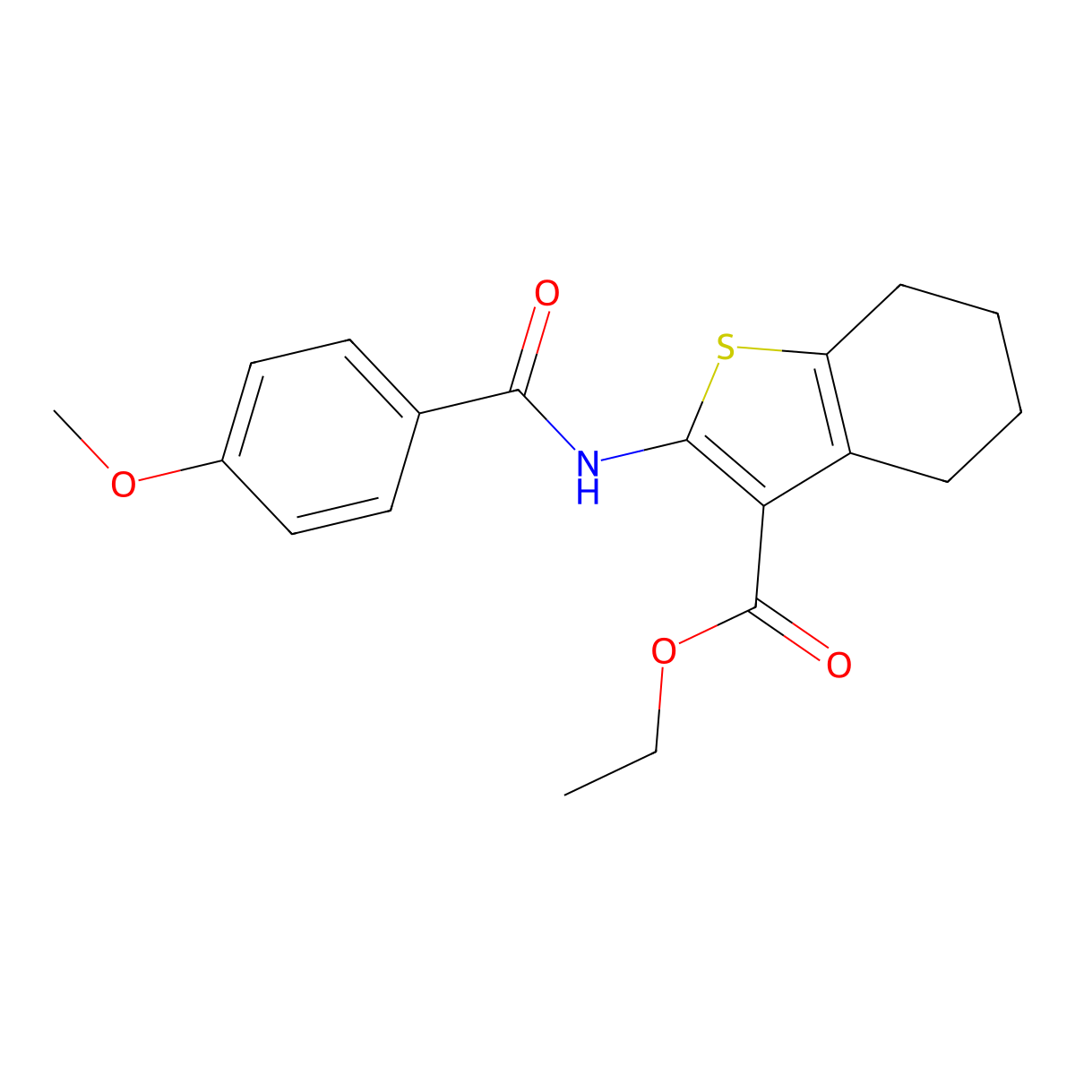 Ethyl 2-[(4-methoxybenzoyl)amino]-4,5,6,7-tetrahydro-1-benzothiophene-3-carboxylate molecular structure, CAS 79750-90-6