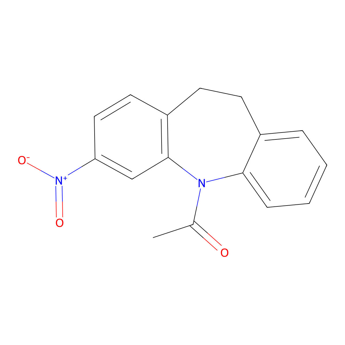 5-Acetyl-10,11-dihydro-3-nitro-5H-dibenz(b,f)azepine molecular structure, CAS 79752-03-7