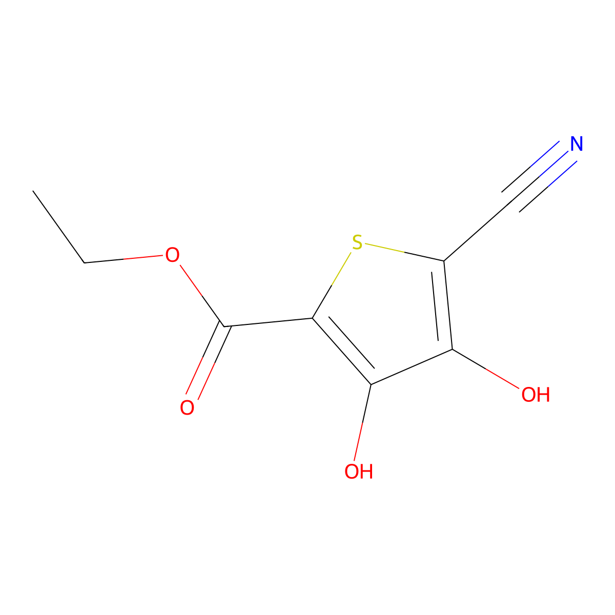3,4-Dihydroxy-5-cyano-2-ethoxycarbonyl-thiophene molecular structure, CAS 79763-59-0