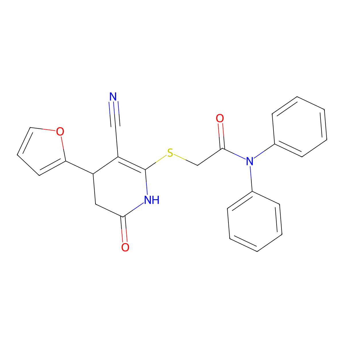2-((3-cyano-4-(furan-2-yl)-6-oxo-1,4,5,6-tetrahydropyridin-2-yl)thio)-N,N-diphenylacetamide molecular structure, CAS 797764-43-3