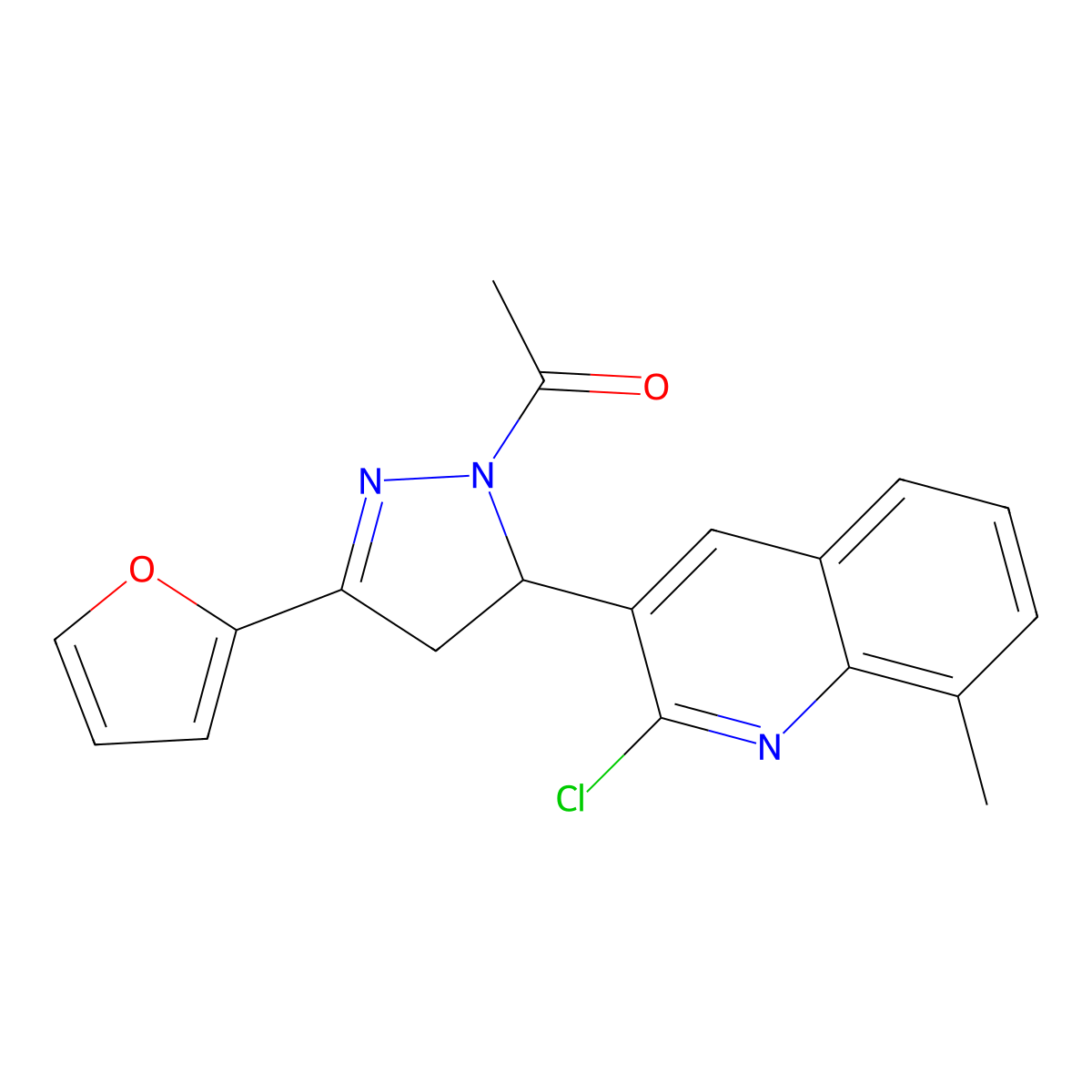 1-(5-(2-chloro-8-methylquinolin-3-yl)-3-(furan-2-yl)-4,5-dihydro-1H-pyrazol-1-yl)ethanone molecular structure, CAS 797764-65-9