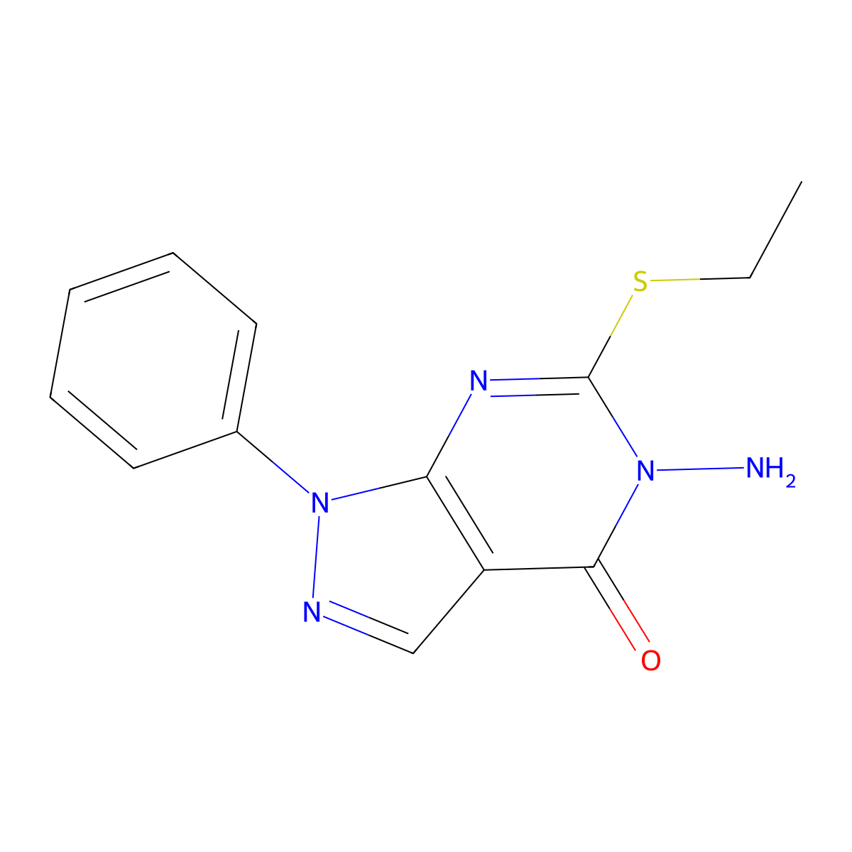 5-Amino-6-ethylsulfanyl-1-phenylpyrazolo[3,4-d]pyrimidin-4-one molecular structure, CAS 797765-40-3