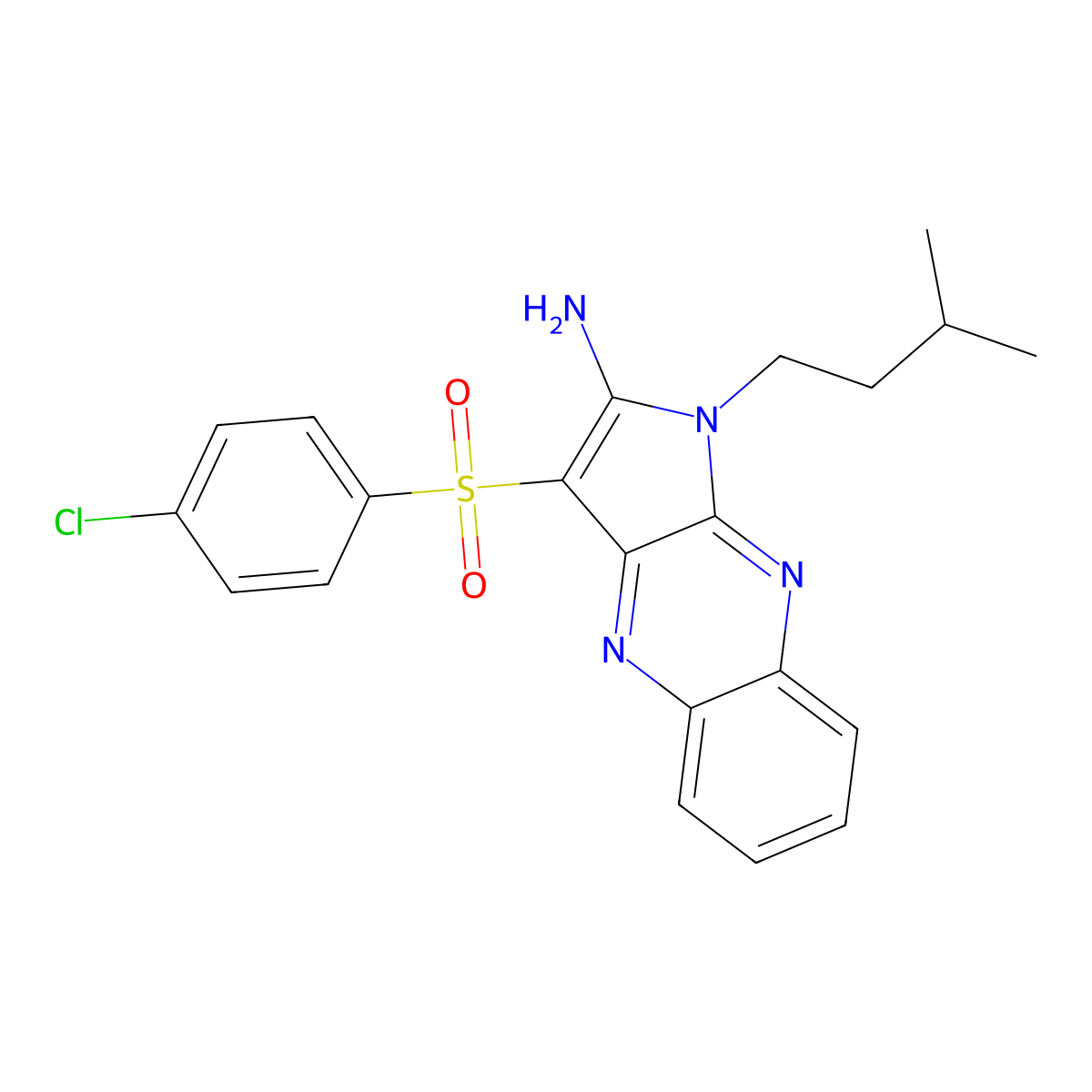 3-(4-chlorobenzenesulfonyl)-1-(3-methylbutyl)-1H-pyrrolo[2,3-b]quinoxalin-2-amine molecular structure, CAS 797765-66-3