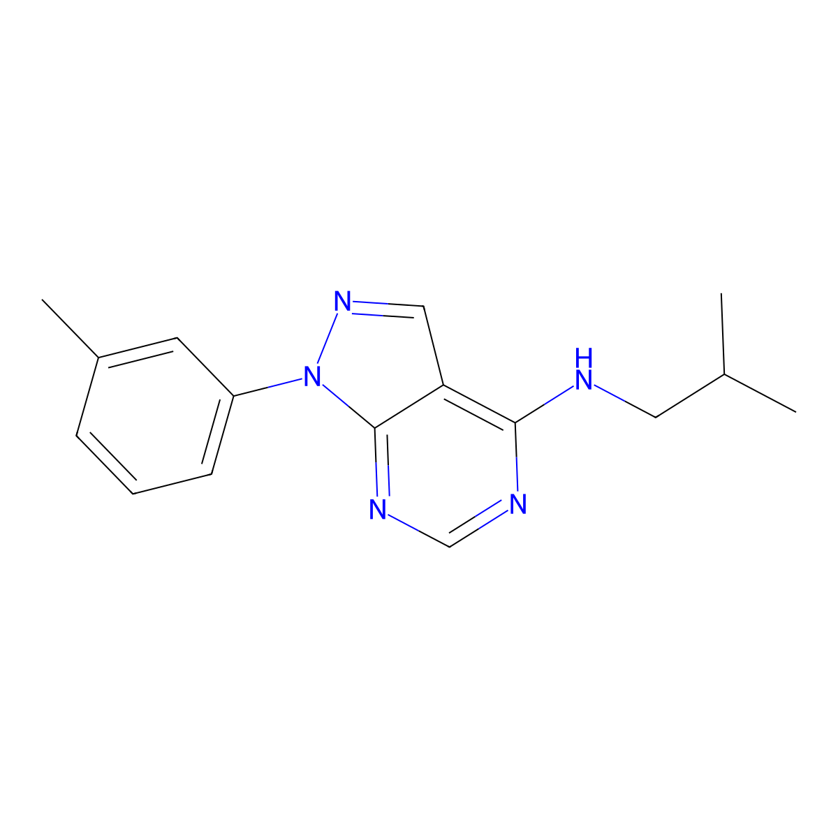 1-(3-methylphenyl)-N-(2-methylpropyl)-1H-pyrazolo[3,4-d]pyrimidin-4-amine molecular structure, CAS 797766-47-3