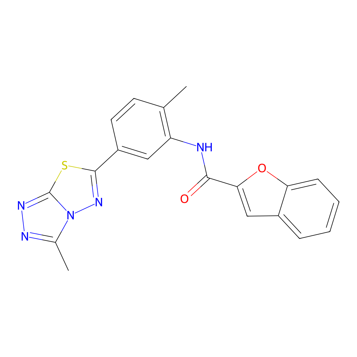 N-[2-Methyl-5-(3-methyl-1,2,4-triazolo[3,4-b][1,3,4]thiadiazol-6-yl)phenyl]-2-benzofurancarboxamide molecular structure, CAS 797767-54-5