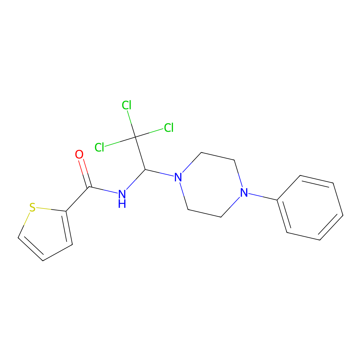 N-[2,2,2-trichloro-1-(4-phenylpiperazin-1-yl)ethyl]thiophene-2-carboxamide molecular structure, CAS 797767-58-9