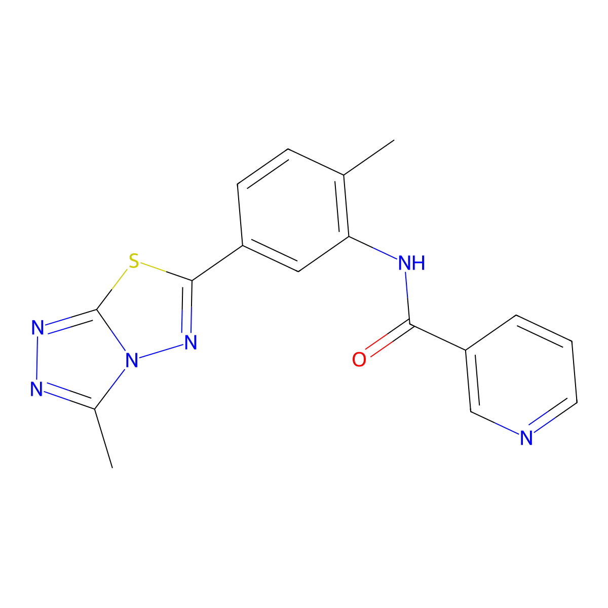 N-[2-methyl-5-(3-methyl-[1,2,4]triazolo[3,4-b][1,3,4]thiadiazol-6-yl)phenyl]-3-pyridinecarboxamide molecular structure, CAS 797767-66-9