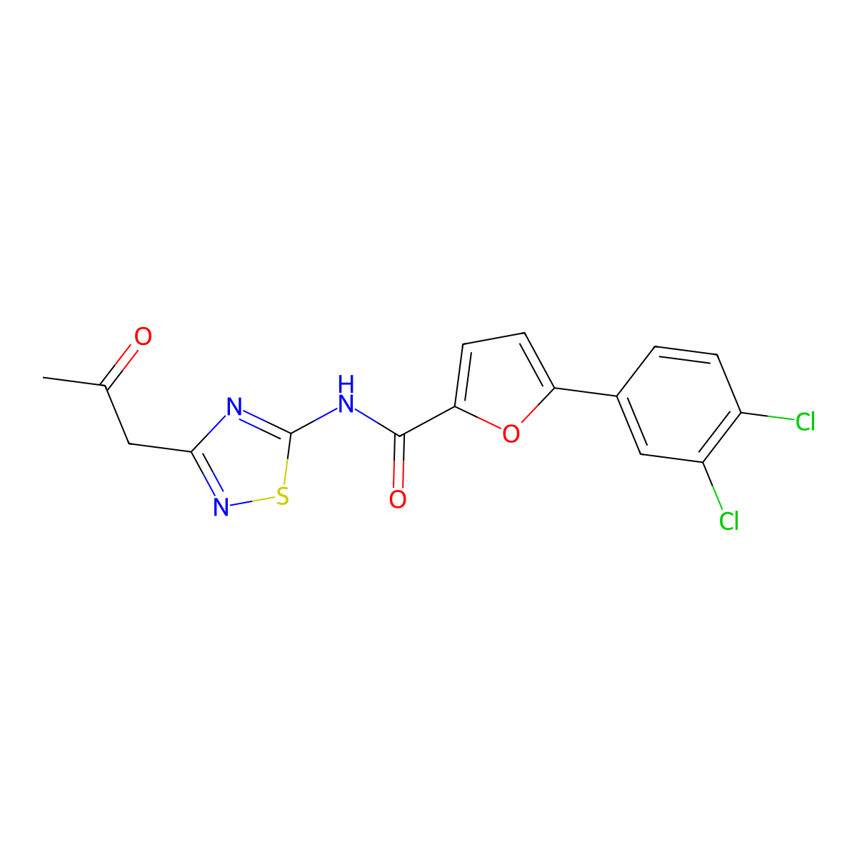 5-(3,4-dichlorophenyl)-N-[3-(2-oxopropyl)-1,2,4-thiadiazol-5-yl]furan-2-carboxamide molecular structure, CAS 797768-87-7