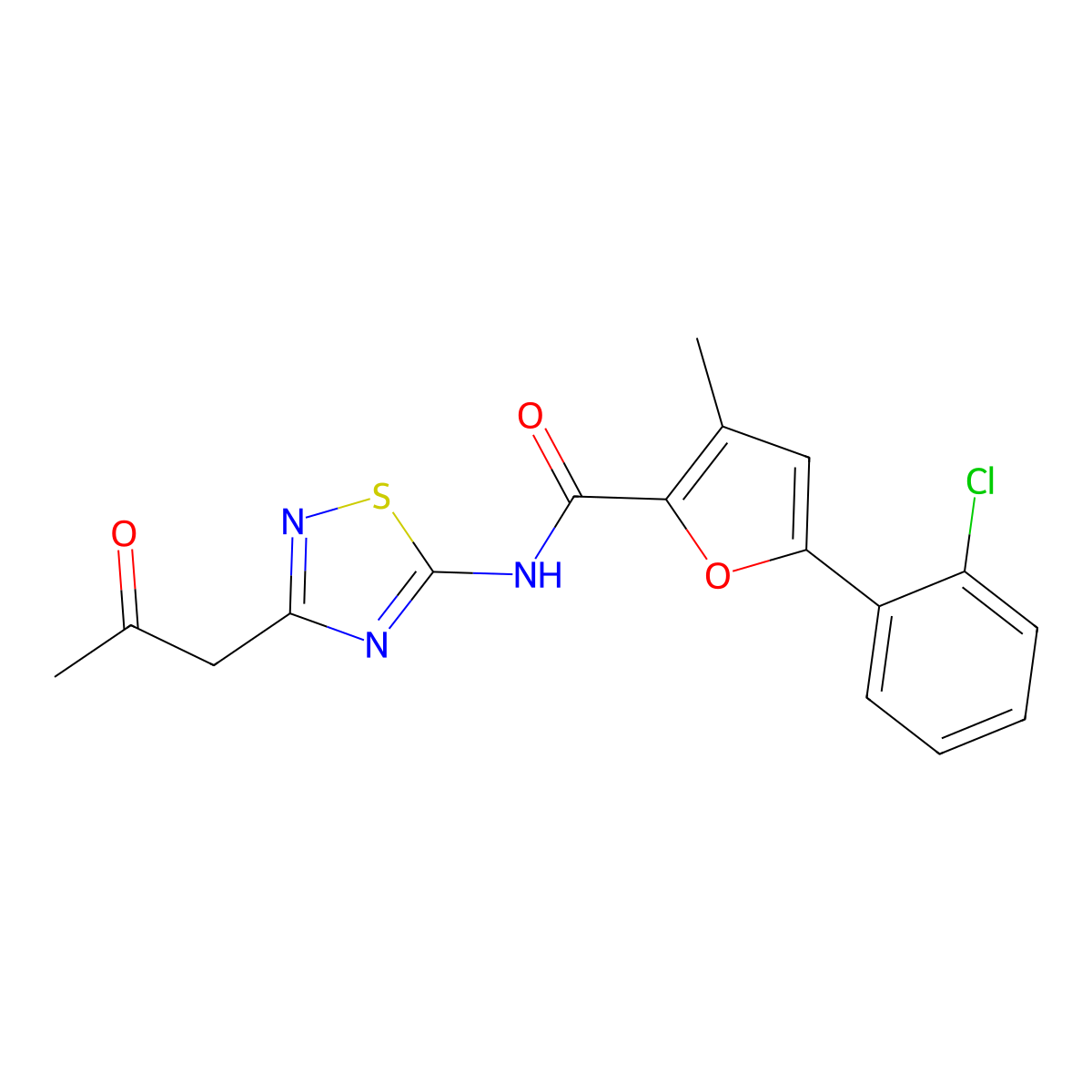 5-(2-chlorophenyl)-3-methyl-N-(3-(2-oxopropyl)-1,2,4-thiadiazol-5-yl)furan-2-carboxamide molecular structure, CAS 797768-90-2