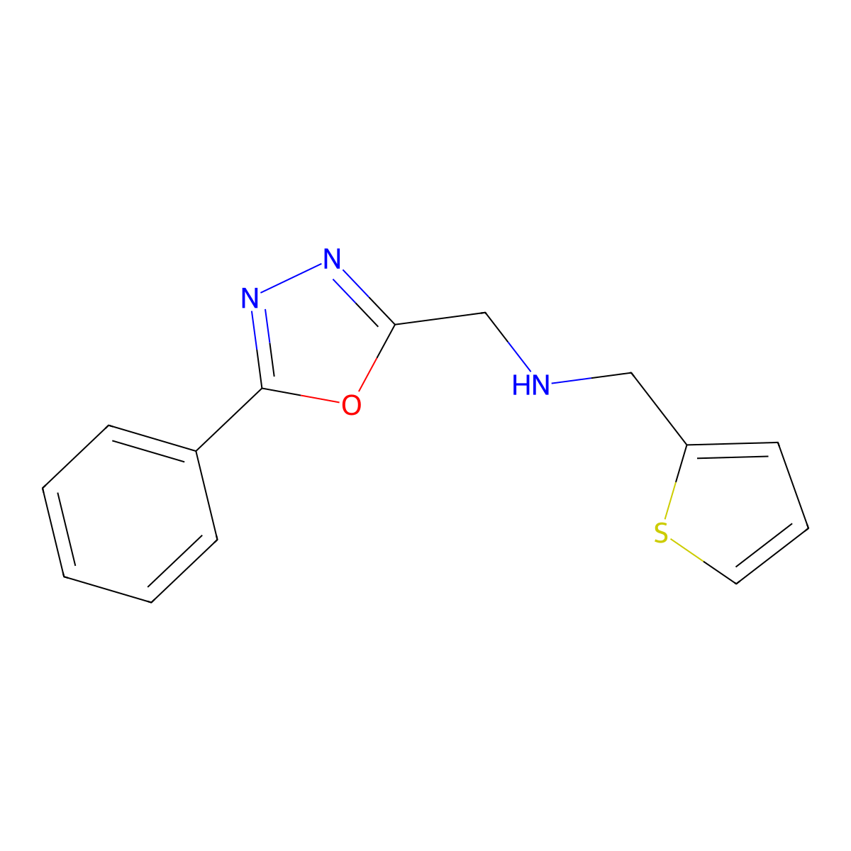 [(5-Phenyl-1,3,4-oxadiazol-2-yl)methyl][(thiophen-2-yl)methyl]amine molecular structure, CAS 797769-11-0