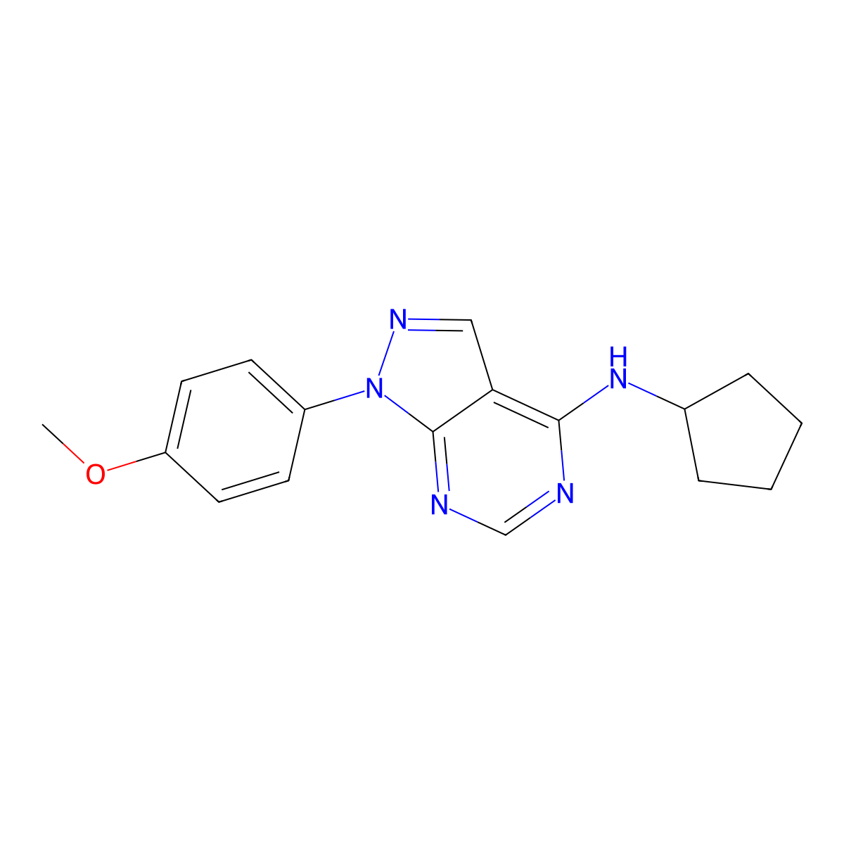 N-cyclopentyl-1-(4-methoxyphenyl)-1H-pyrazolo[3,4-d]pyrimidin-4-amine molecular structure, CAS 797770-40-2
