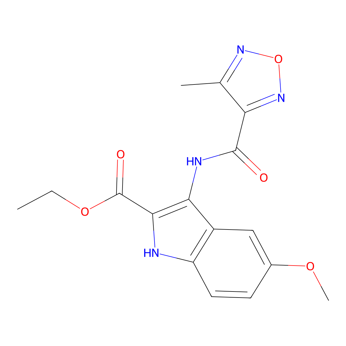 Ethyl 5-methoxy-3-(4-methyl-1,2,5-oxadiazole-3-carboxamido)-1H-indole-2-carboxylate molecular structure, CAS 797771-38-1