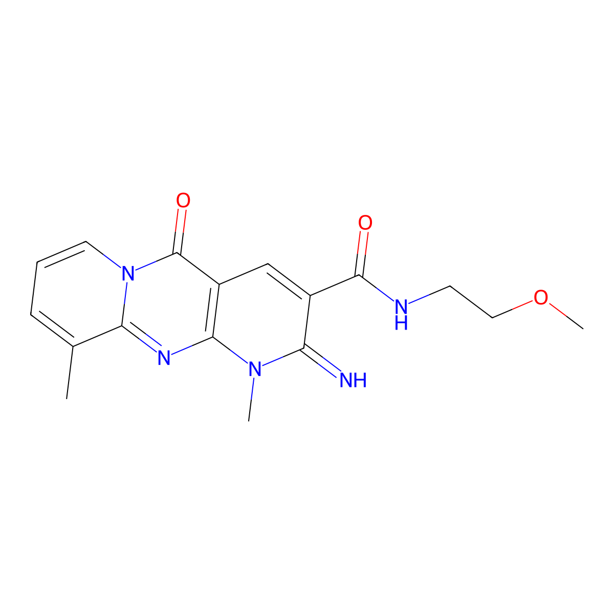 2-imino-N-(2-methoxyethyl)-1,10-dimethyl-5-oxo-1,5-dihydro-2H-dipyrido[1,2-a:2,3-d]pyrimidine-3-carboxamide molecular structure, CAS 797771-65-4