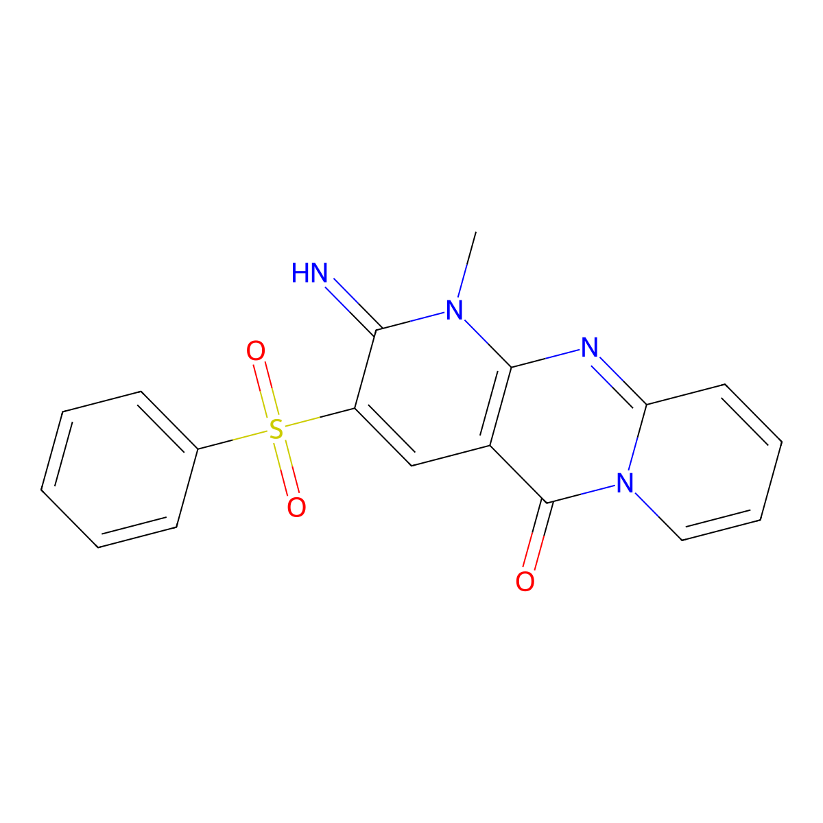 2-Azanylidene-1-methyl-3-(phenylsulfonyl)dipyrido[1,2-e:4'',3''-f]pyrimidin-5-one molecular structure, CAS 797772-28-2