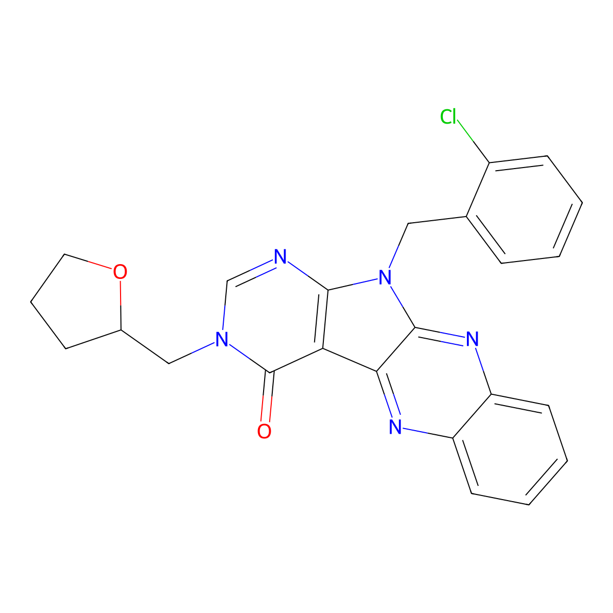 11-(2-chlorobenzyl)-3-((tetrahydrofuran-2-yl)methyl)-3H-pyrimido[5',4':4,5]pyrrolo[2,3-b]quinoxalin-4(11H)-one molecular structure, CAS 797773-45-6