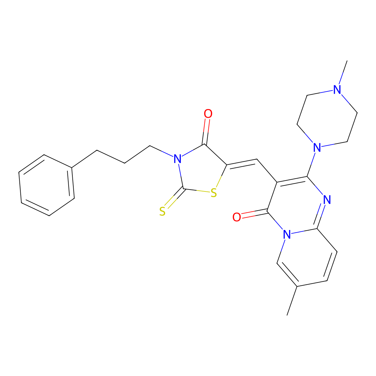 7-Methyl-2-(4-methyl-1-piperazinyl)-3-[[4-oxo-3-(3-phenylpropyl)-2-thioxo-5-thiazolidinylidene]methyl]-4H-pyrido[1,2-a]pyrimidin-4-one molecular structure, CAS 797774-27-7