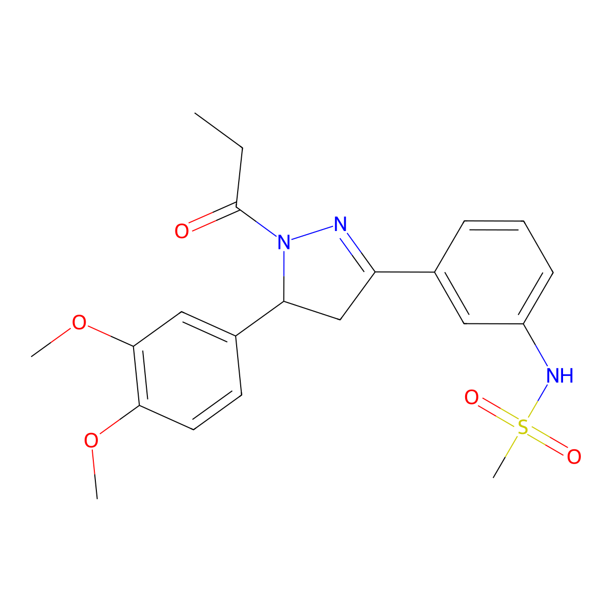 N-(3-(5-(3,4-dimethoxyphenyl)-1-propionyl-4,5-dihydro-1H-pyrazol-3-yl)phenyl)methanesulfonamide molecular structure, CAS 797775-05-4