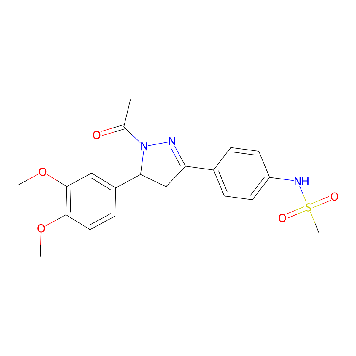 N-{4-[1-acetyl-5-(3,4-dimethoxyphenyl)-4,5-dihydro-1H-pyrazol-3-yl]phenyl}methanesulfonamide molecular structure, CAS 797775-06-5