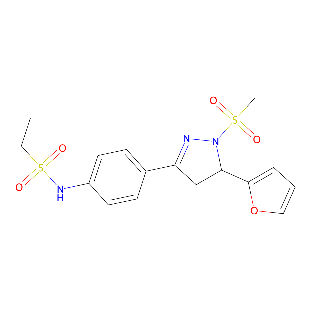 N-{4-[5-(furan-2-yl)-1-methanesulfonyl-4,5-dihydro-1H-pyrazol-3-yl]phenyl}ethane-1-sulfonamide molecular structure, CAS 797775-12-3