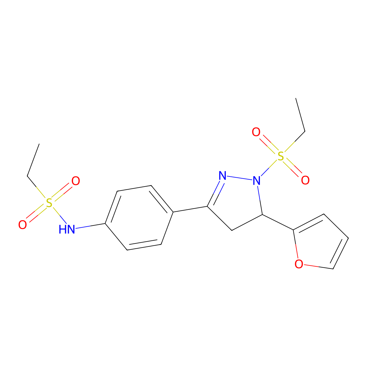 N-(4-(1-(ethylsulfonyl)-5-(furan-2-yl)-4,5-dihydro-1H-pyrazol-3-yl)phenyl)ethanesulfonamide molecular structure, CAS 797775-13-4