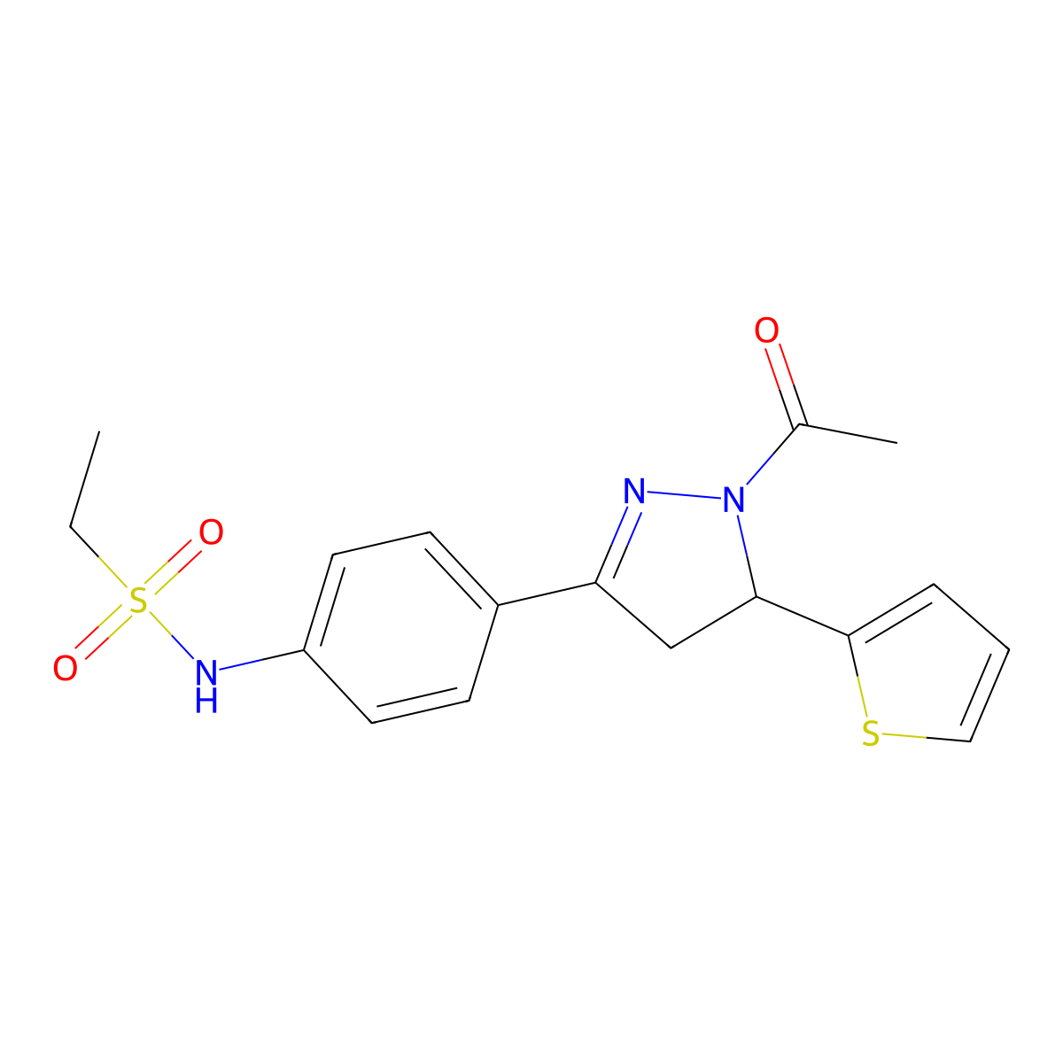1-Acetyl-3-{4-[(ethylsulfonyl)amino]phenyl}-5-(2-thienyl)-2-pyrazoline molecular structure, CAS 797775-17-8