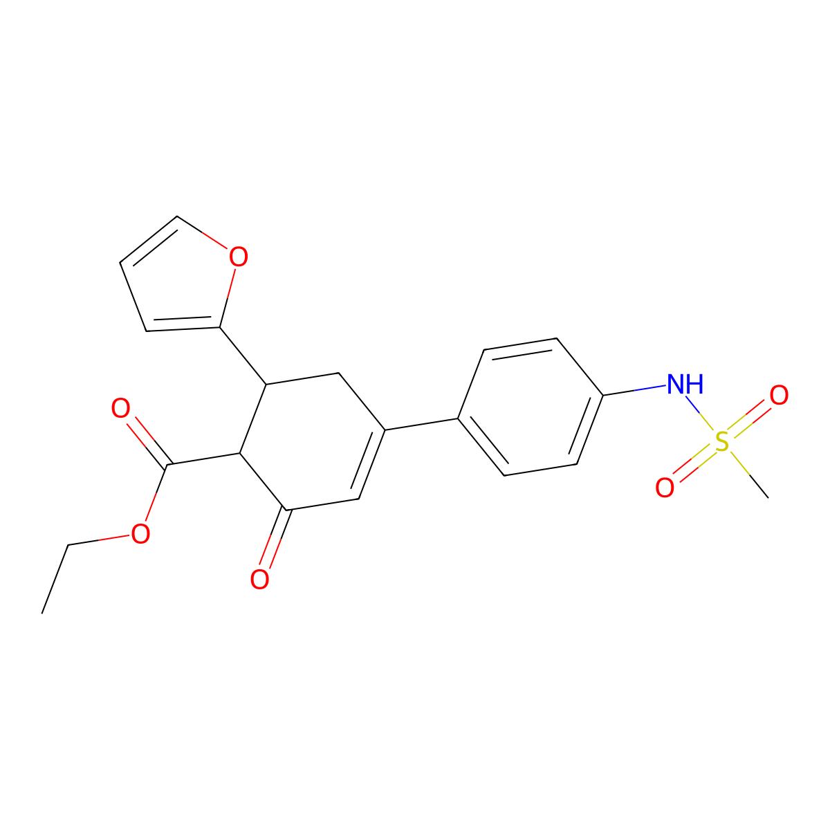 6-(2-Furanyl)-4-[4-(methanesulfonamido)phenyl]-2-oxo-1-cyclohex-3-enecarboxylic acid ethyl ester molecular structure, CAS 797775-21-4