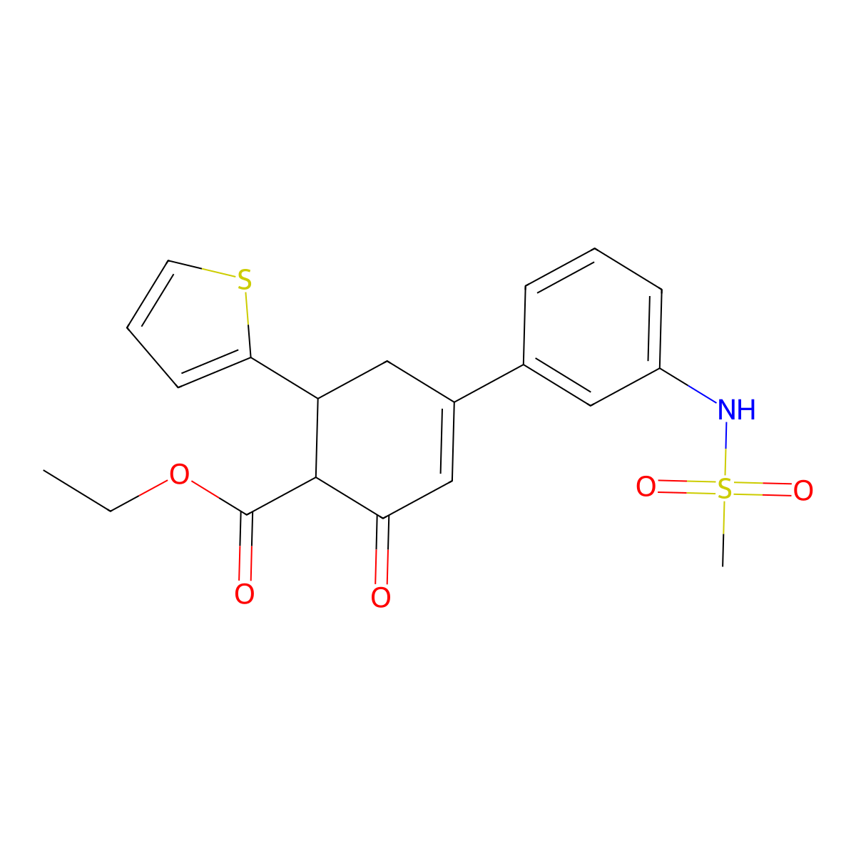 Ethyl 4-[3-(methanesulfonamido)phenyl]-2-oxo-6-thiophen-2-ylcyclohex-3-ene-1-carboxylate molecular structure, CAS 797775-27-0