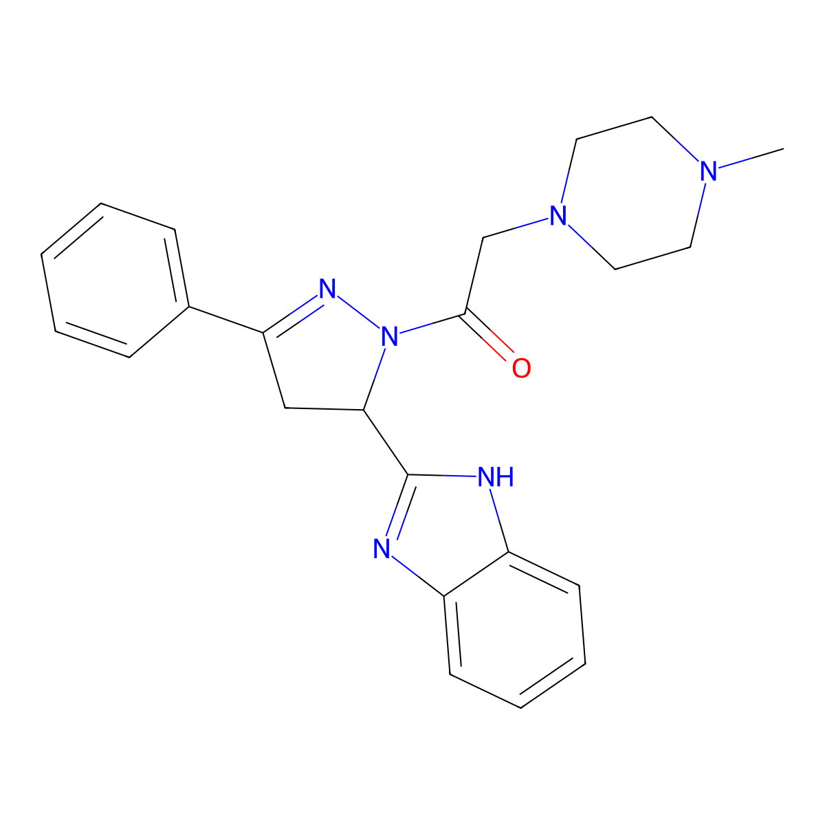 1-[5-(1H-1,3-benzodiazol-2-yl)-3-phenyl-4,5-dihydro-1H-pyrazol-1-yl]-2-(4-methylpiperazin-1-yl)ethan-1-one molecular structure, CAS 797775-29-2