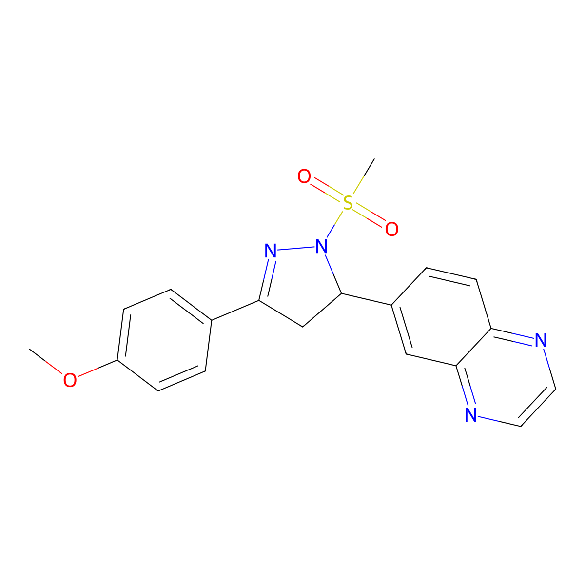 6-(3-(4-methoxyphenyl)-1-(methylsulfonyl)-4,5-dihydro-1H-pyrazol-5-yl)quinoxaline molecular structure, CAS 797775-36-1