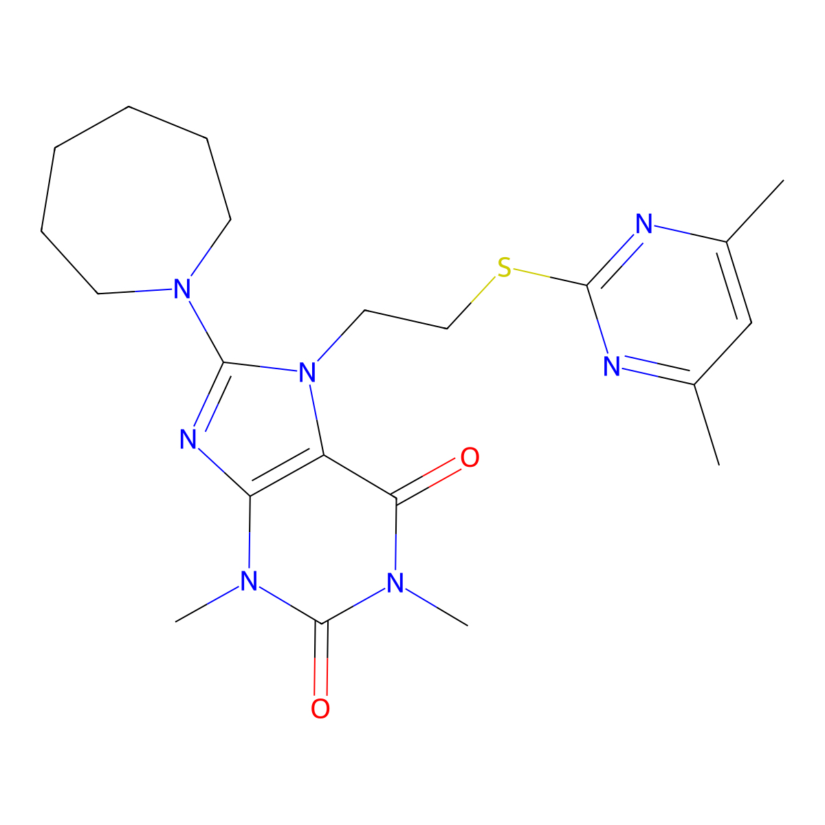 8-(Azepan-1-yl)-7-[2-(4,6-dimethylpyrimidin-2-yl)sulfanylethyl]-1,3-dimethylpurine-2,6-dione molecular structure, CAS 797775-38-3