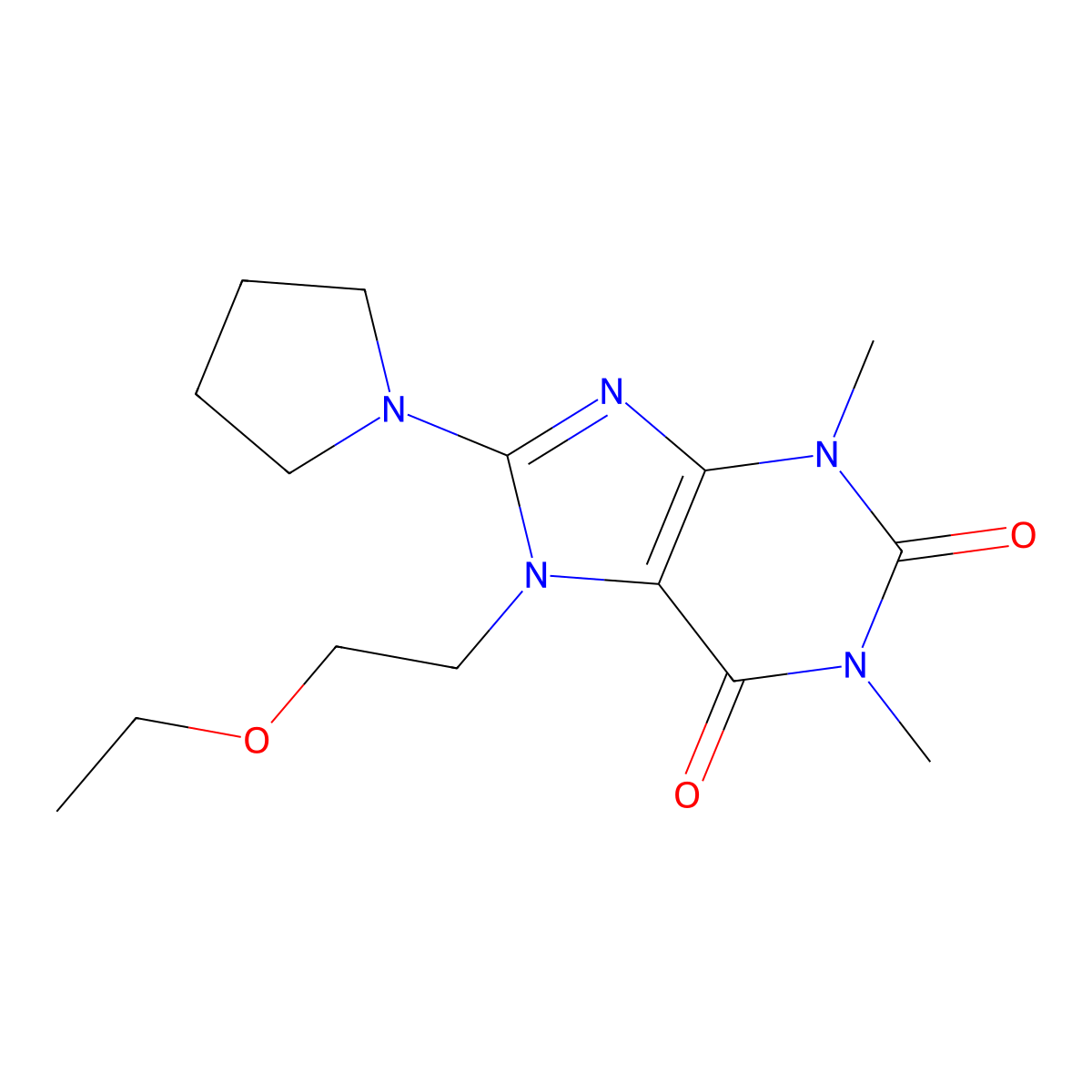 7-(2-Ethoxy-ethyl)-1,3-dimethyl-8-pyrrolidin-1-yl-3,7-dihydro-purine-2,6-dione molecular structure, CAS 797775-45-2